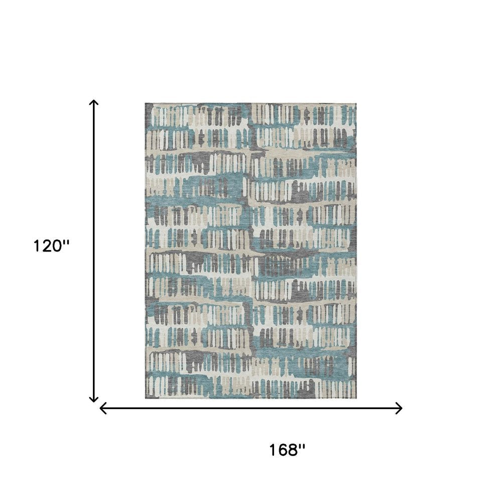 10' X 14' Teal Blue And Brown Abstract Washable Indoor Outdoor Area Rug — view 6