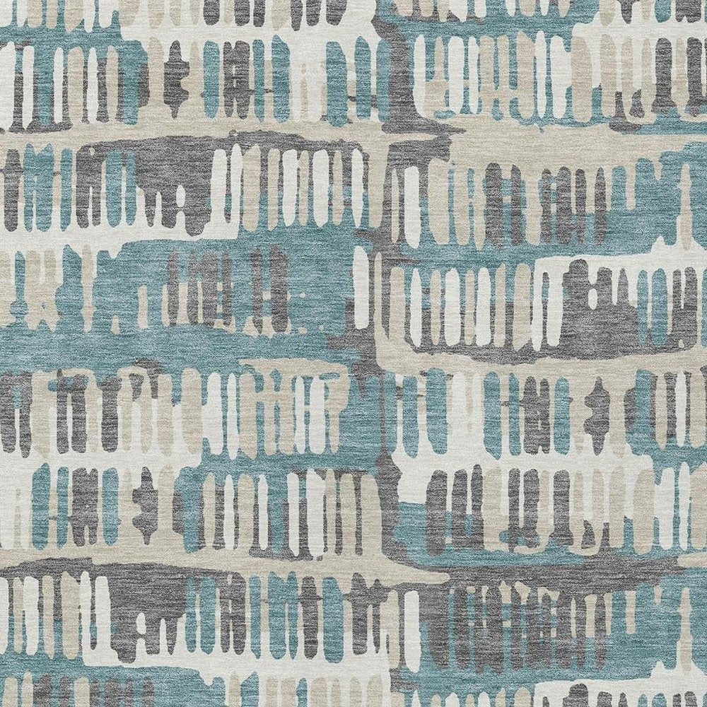 10' X 14' Teal Blue And Brown Abstract Washable Indoor Outdoor Area Rug
