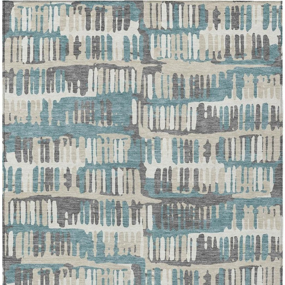 10' X 14' Teal Blue And Brown Abstract Washable Indoor Outdoor Area Rug — view 9