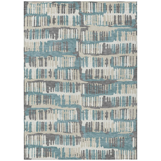 10' X 14' Teal Blue And Brown Abstract Washable Indoor Outdoor Area Rug