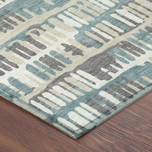 10' X 14' Teal Blue And Brown Abstract Washable Indoor Outdoor Area Rug