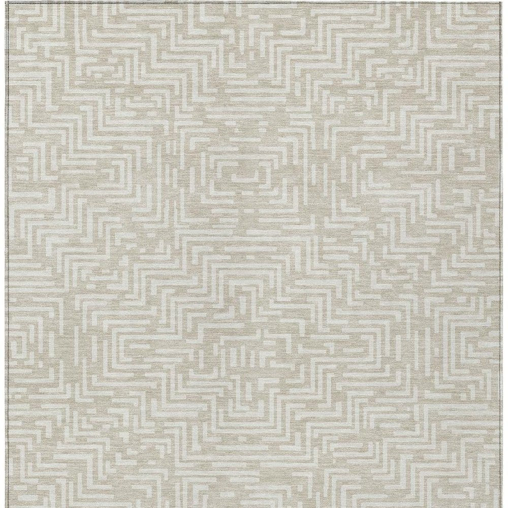 3' X 5' Beige And Blue Geometric Washable Indoor Outdoor Area Rug