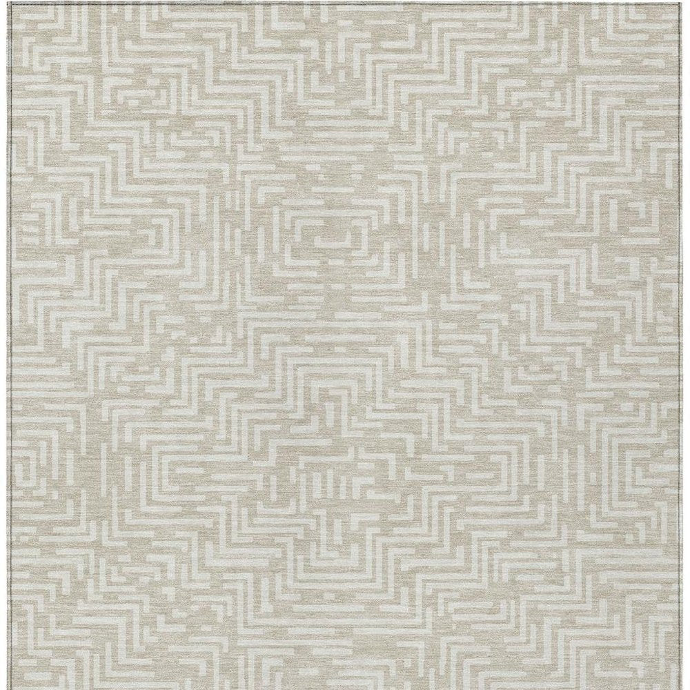 3' X 5' Beige And Blue Geometric Washable Indoor Outdoor Area Rug — view 9