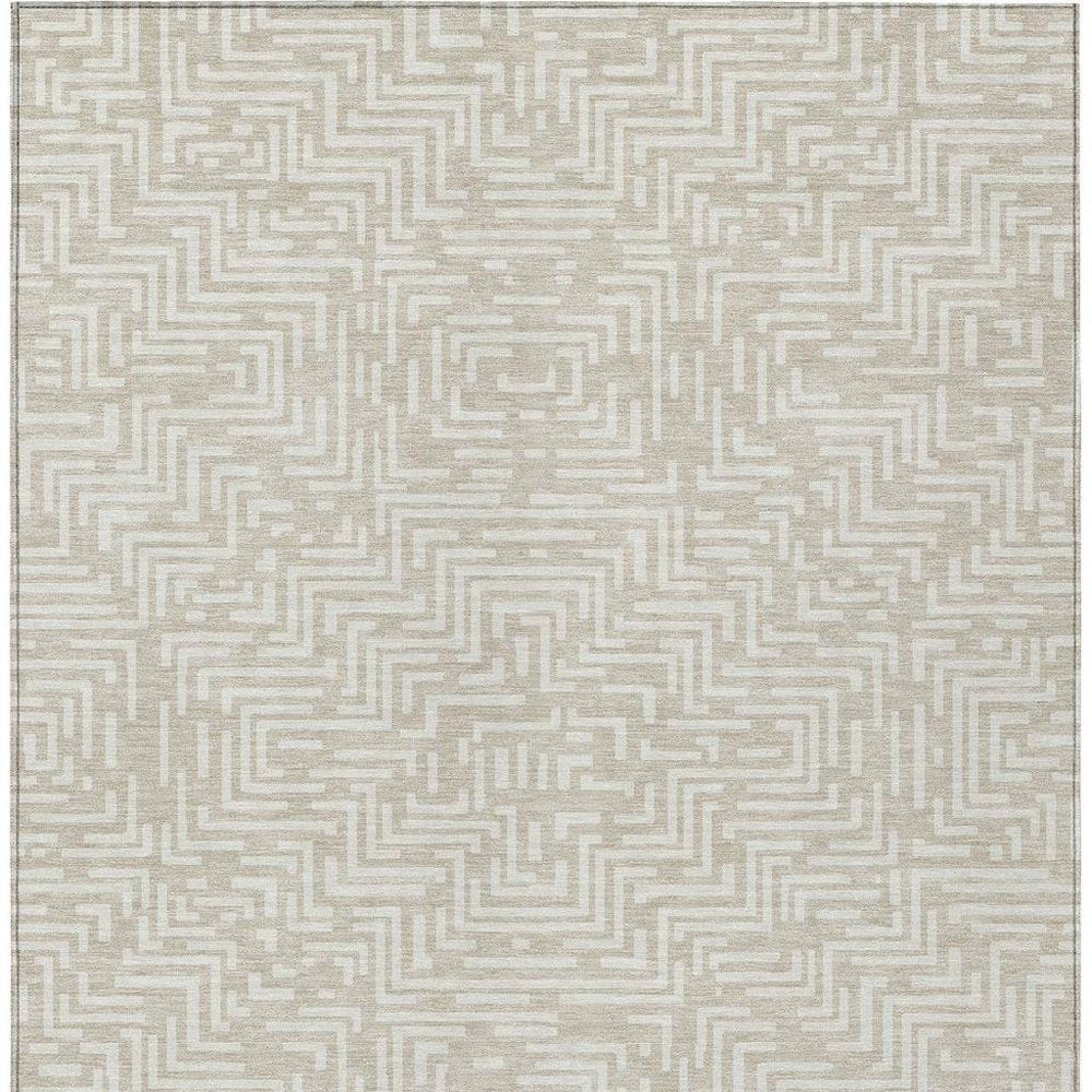 3' X 5' Beige And Blue Geometric Washable Indoor Outdoor Area Rug HomeRoots