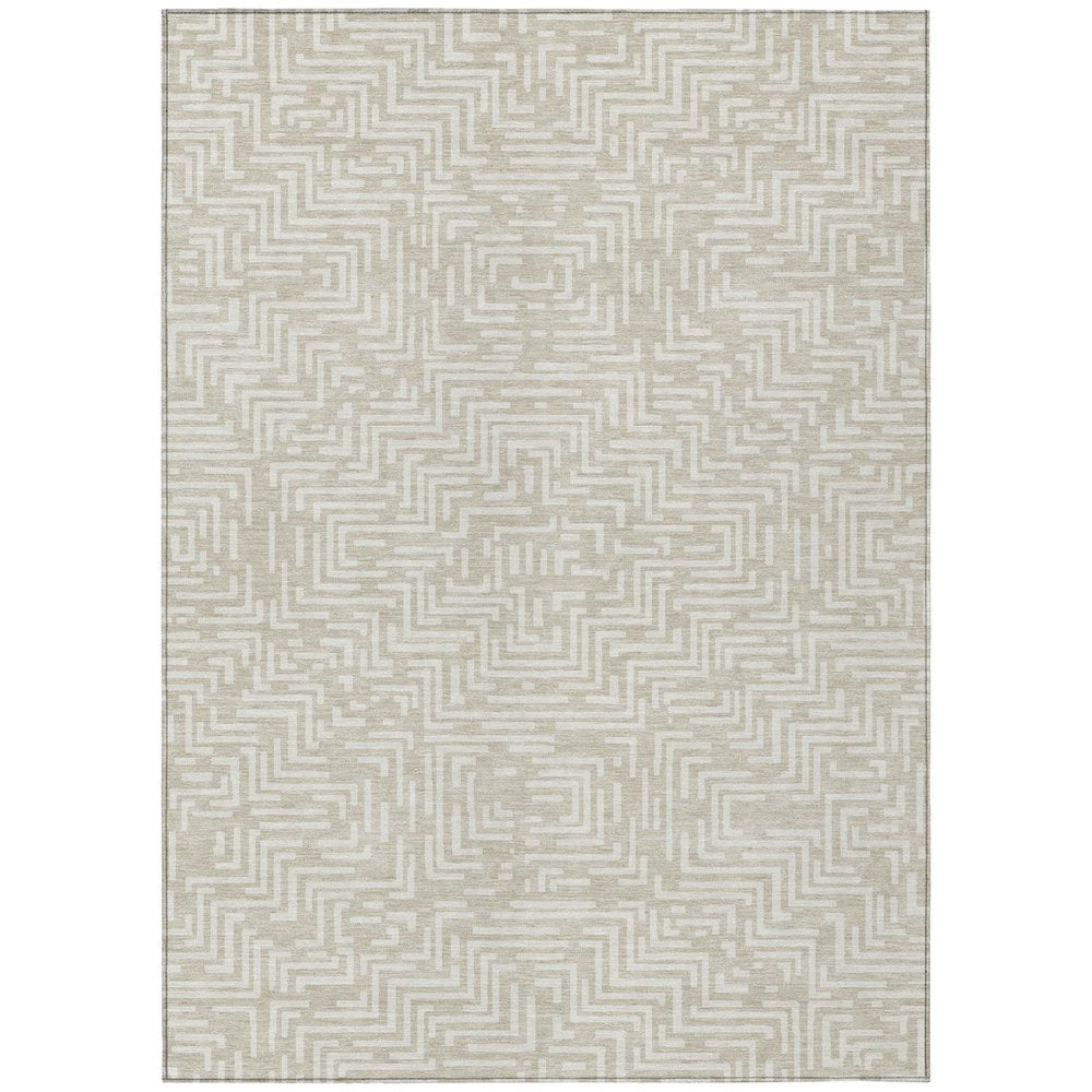 3' X 5' Beige And Blue Geometric Washable Indoor Outdoor Area Rug HomeRoots