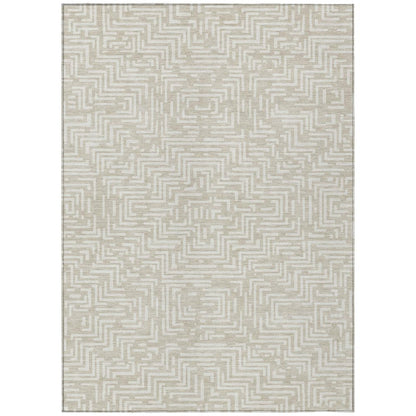 3' X 5' Beige And Blue Geometric Washable Indoor Outdoor Area Rug HomeRoots