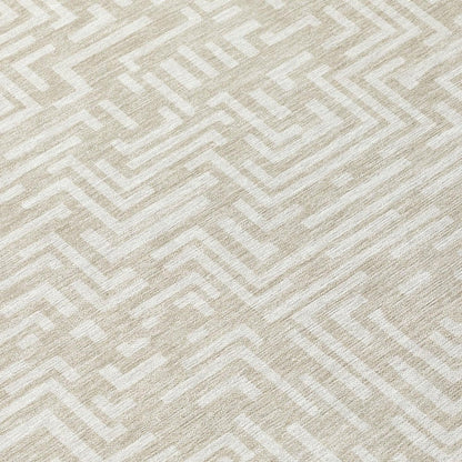 3' X 5' Beige And Blue Geometric Washable Indoor Outdoor Area Rug
