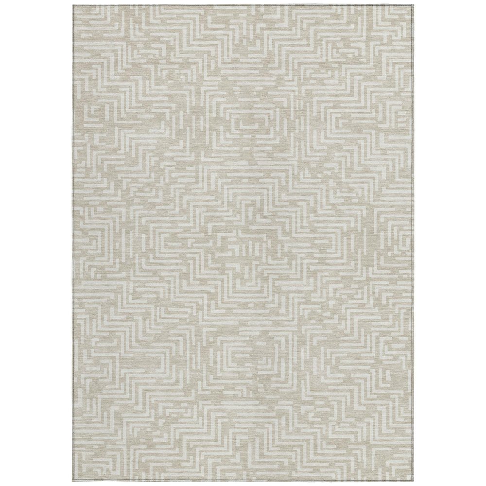 5' X 8' Beige And Blue Geometric Washable Indoor Outdoor Area Rug