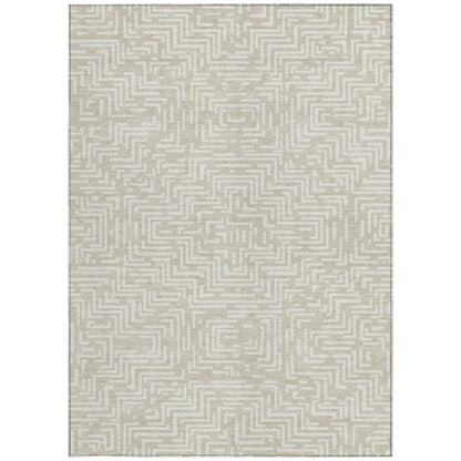 5' X 8' Beige And Blue Geometric Washable Indoor Outdoor Area Rug