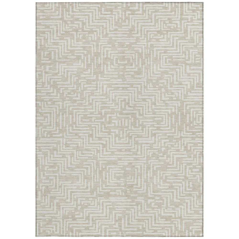 5' X 8' Beige And Blue Geometric Washable Indoor Outdoor Area Rug — view 5