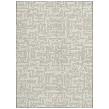 5' X 8' Beige And Blue Geometric Washable Indoor Outdoor Area Rug HomeRoots