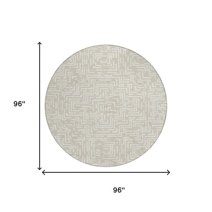 8' Beige And Blue Round Geometric Washable Indoor Outdoor Area Rug HomeRoots