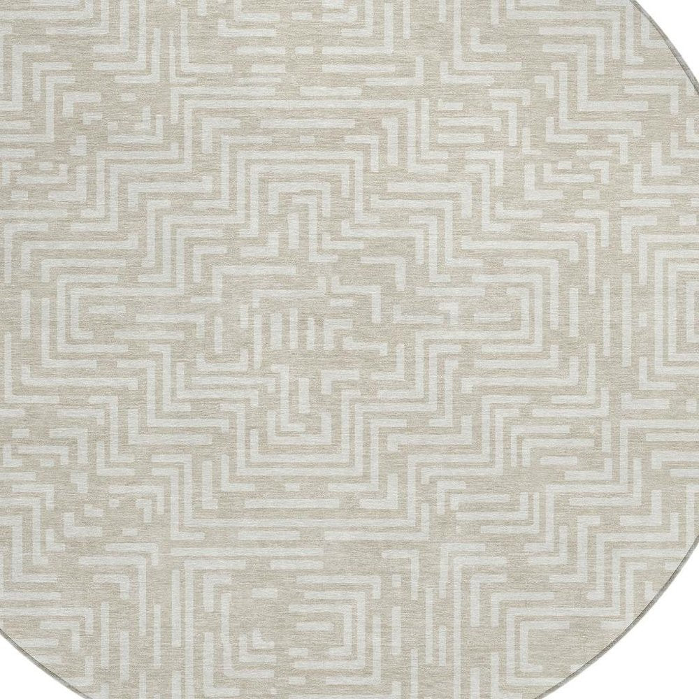 8' Beige And Blue Round Geometric Washable Indoor Outdoor Area Rug HomeRoots