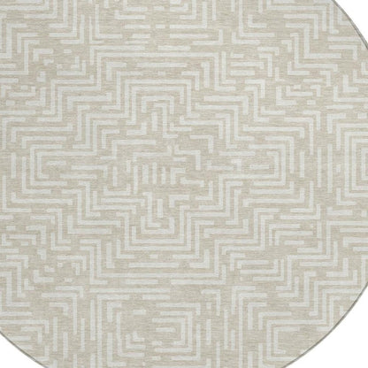 8' Beige And Blue Round Geometric Washable Indoor Outdoor Area Rug HomeRoots