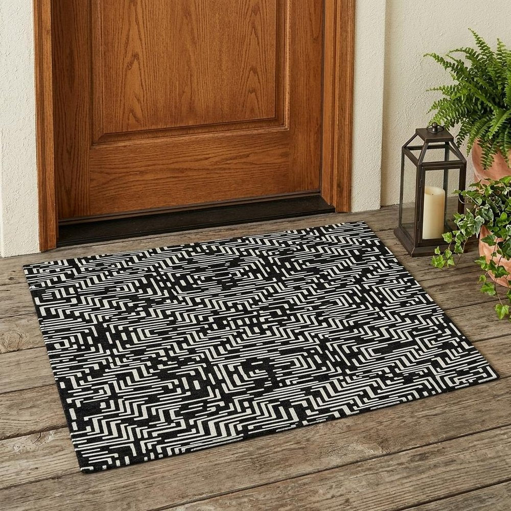 3' X 5' Black And Silver Geometric Washable Indoor Outdoor Area Rug — view 7