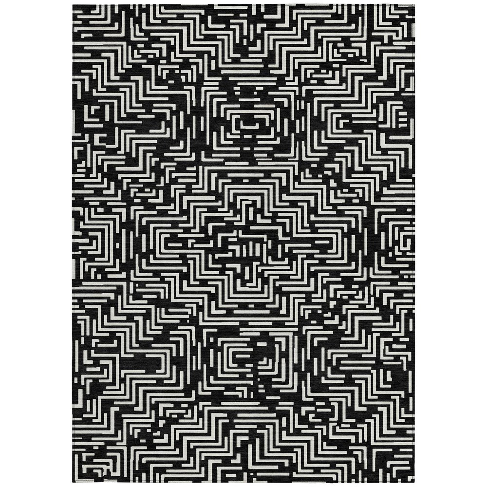 5' X 8' Black And Silver Geometric Washable Indoor Outdoor Area Rug — view 5