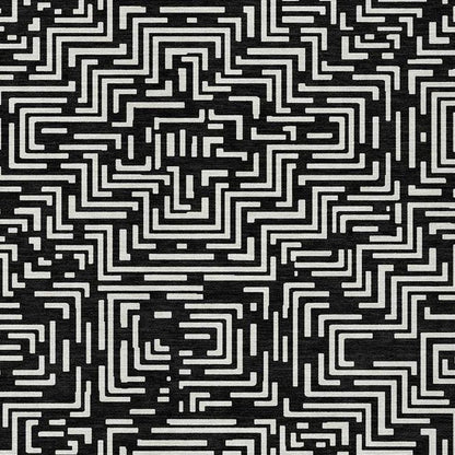 5' X 8' Black And Silver Geometric Washable Indoor Outdoor Area Rug