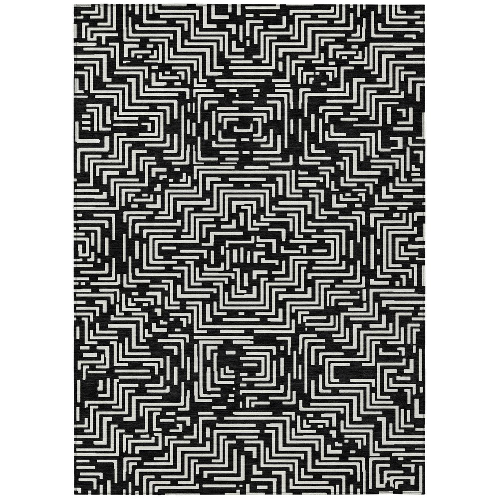 5' X 8' Black And Silver Geometric Washable Indoor Outdoor Area Rug — view 1