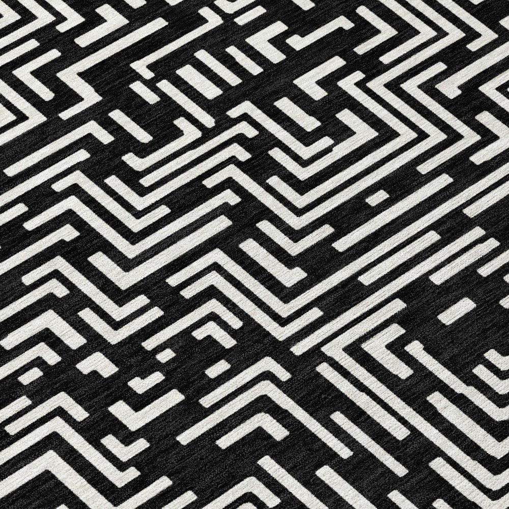 5' X 8' Black And Silver Geometric Washable Indoor Outdoor Area Rug — view 3