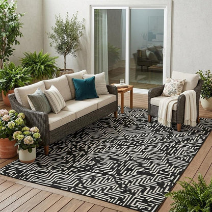 5' X 8' Black And Silver Geometric Washable Indoor Outdoor Area Rug HomeRoots