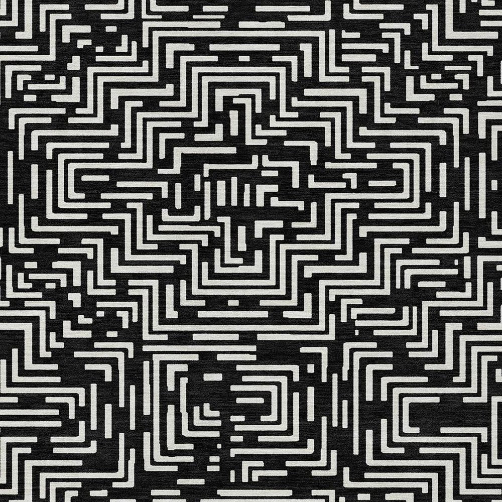 9' X 12' Black And Silver Geometric Washable Indoor Outdoor Area Rug