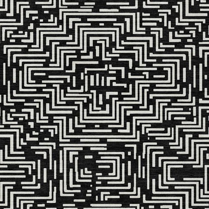 9' X 12' Black And Silver Geometric Washable Indoor Outdoor Area Rug