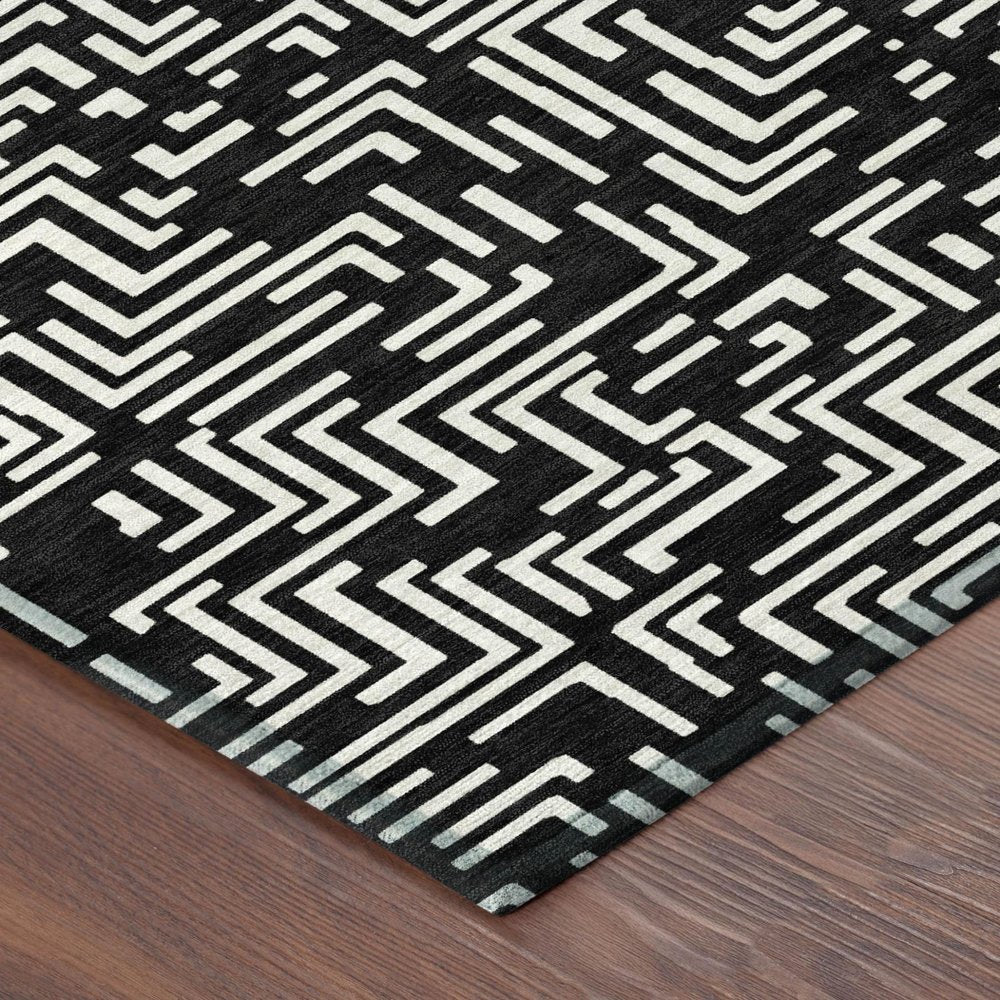9' X 12' Black And Silver Geometric Washable Indoor Outdoor Area Rug HomeRoots