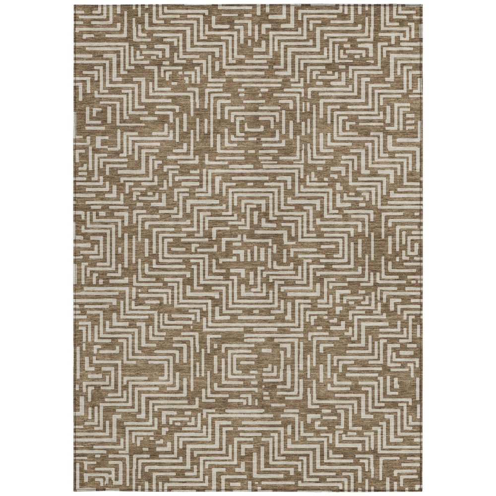 5' X 8' Brown And Gray Geometric Washable Indoor Outdoor Area Rug — view 5