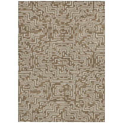 5' X 8' Brown And Gray Geometric Washable Indoor Outdoor Area Rug