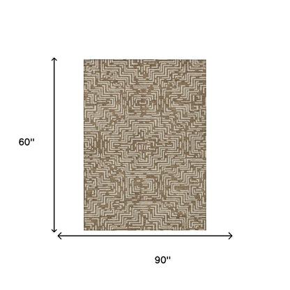 5' X 8' Brown And Gray Geometric Washable Indoor Outdoor Area Rug HomeRoots