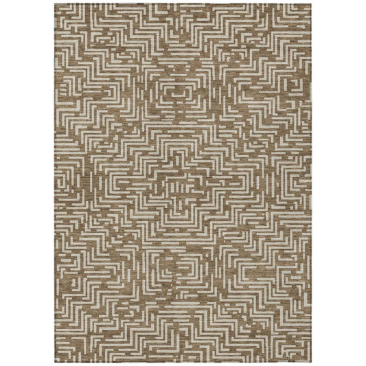 5' X 8' Brown And Gray Geometric Washable Indoor Outdoor Area Rug