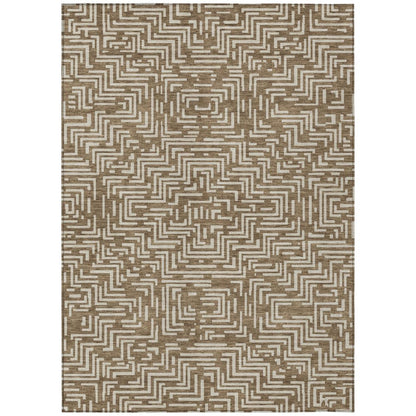 5' X 8' Brown And Gray Geometric Washable Indoor Outdoor Area Rug