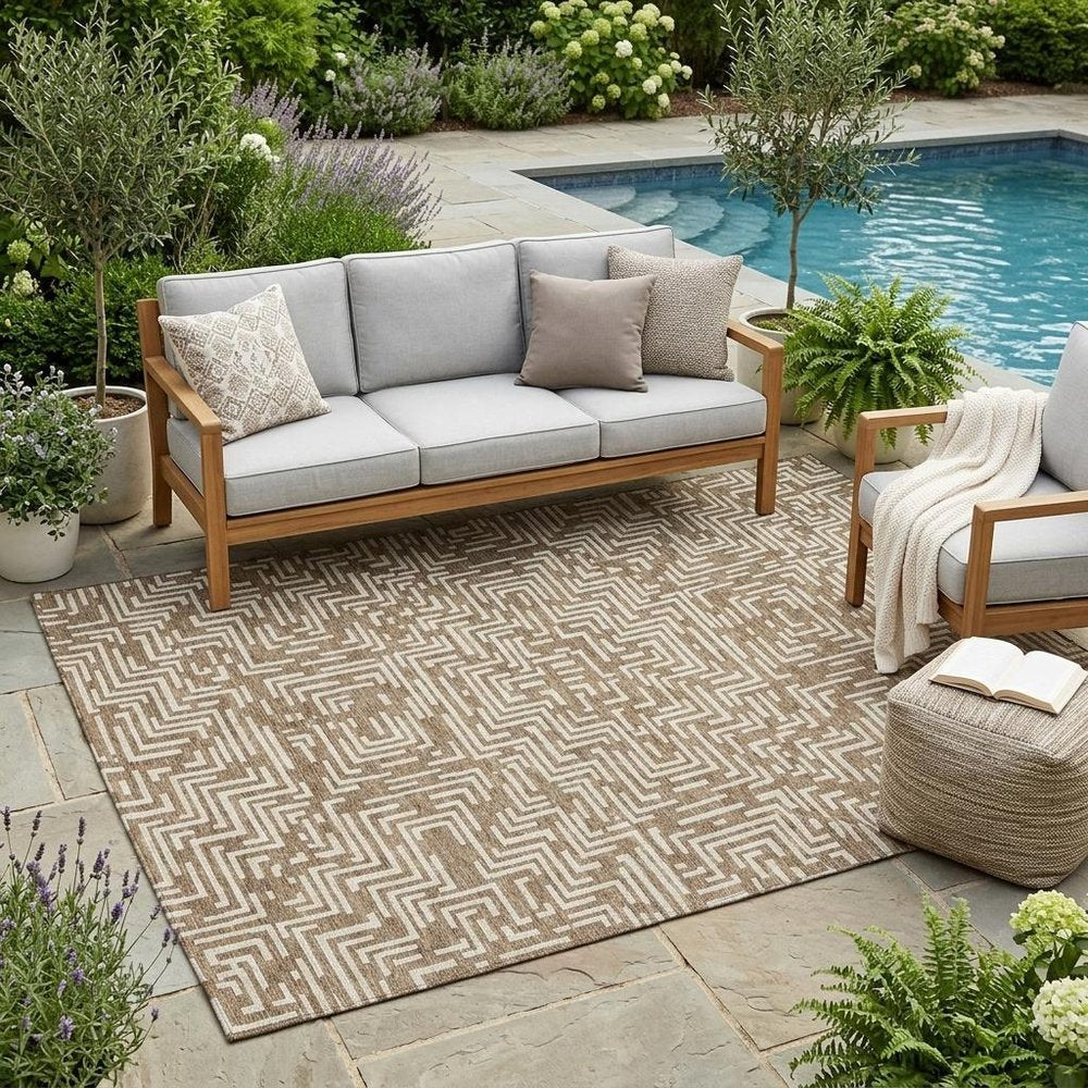 5' X 8' Brown And Gray Geometric Washable Indoor Outdoor Area Rug — view 7