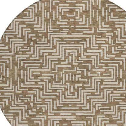 8' Brown And Gray Round Geometric Washable Indoor Outdoor Area Rug HomeRoots