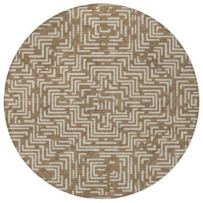 8' Brown And Gray Round Geometric Washable Indoor Outdoor Area Rug HomeRoots