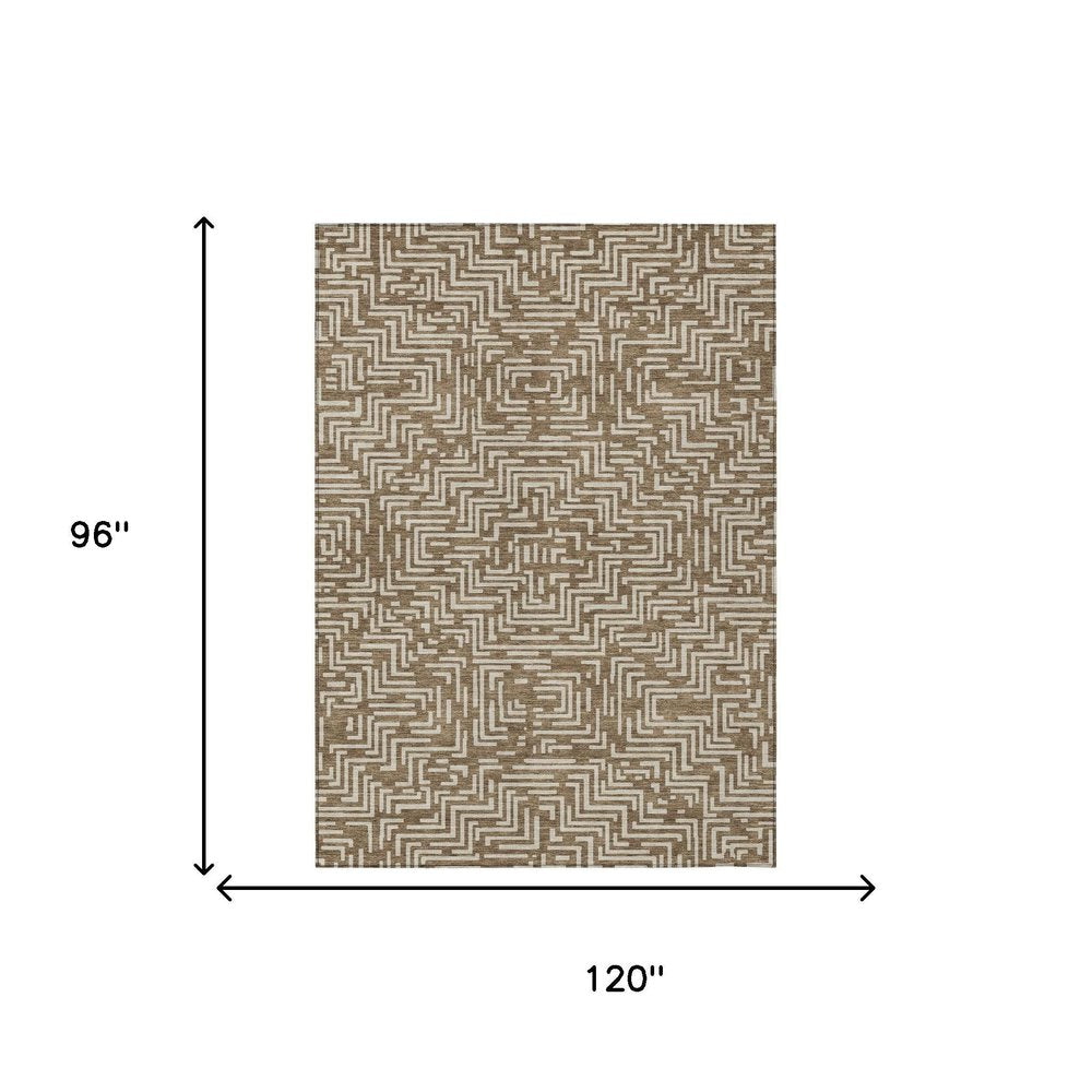 8' X 10' Brown And Gray Geometric Washable Indoor Outdoor Area Rug HomeRoots