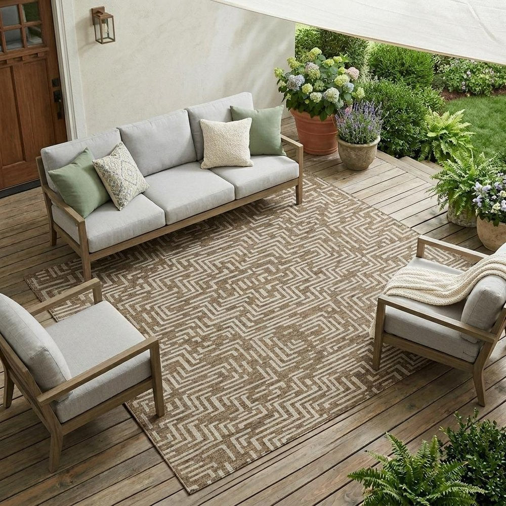 8' X 10' Brown And Gray Geometric Washable Indoor Outdoor Area Rug — view 7