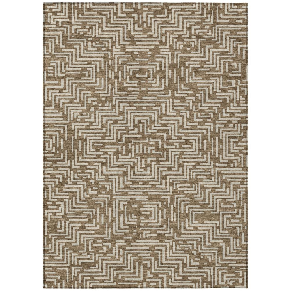 9' X 12' Brown And Gray Geometric Washable Indoor Outdoor Area Rug — view 1