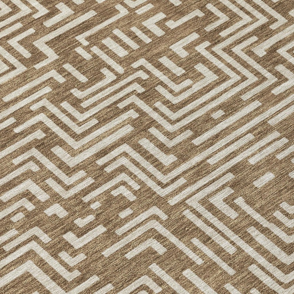 9' X 12' Brown And Gray Geometric Washable Indoor Outdoor Area Rug — view 3