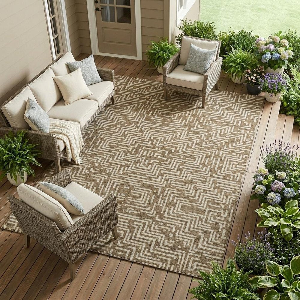 9' X 12' Brown And Gray Geometric Washable Indoor Outdoor Area Rug — view 7