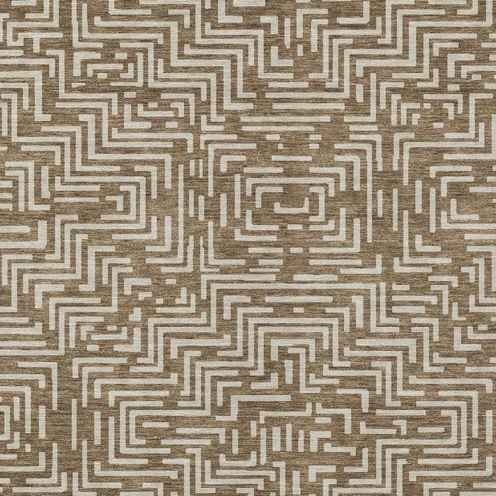 10' X 14' Brown And Gray Geometric Washable Indoor Outdoor Area Rug
