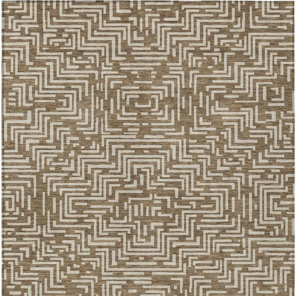 10' X 14' Brown And Gray Geometric Washable Indoor Outdoor Area Rug — view 5