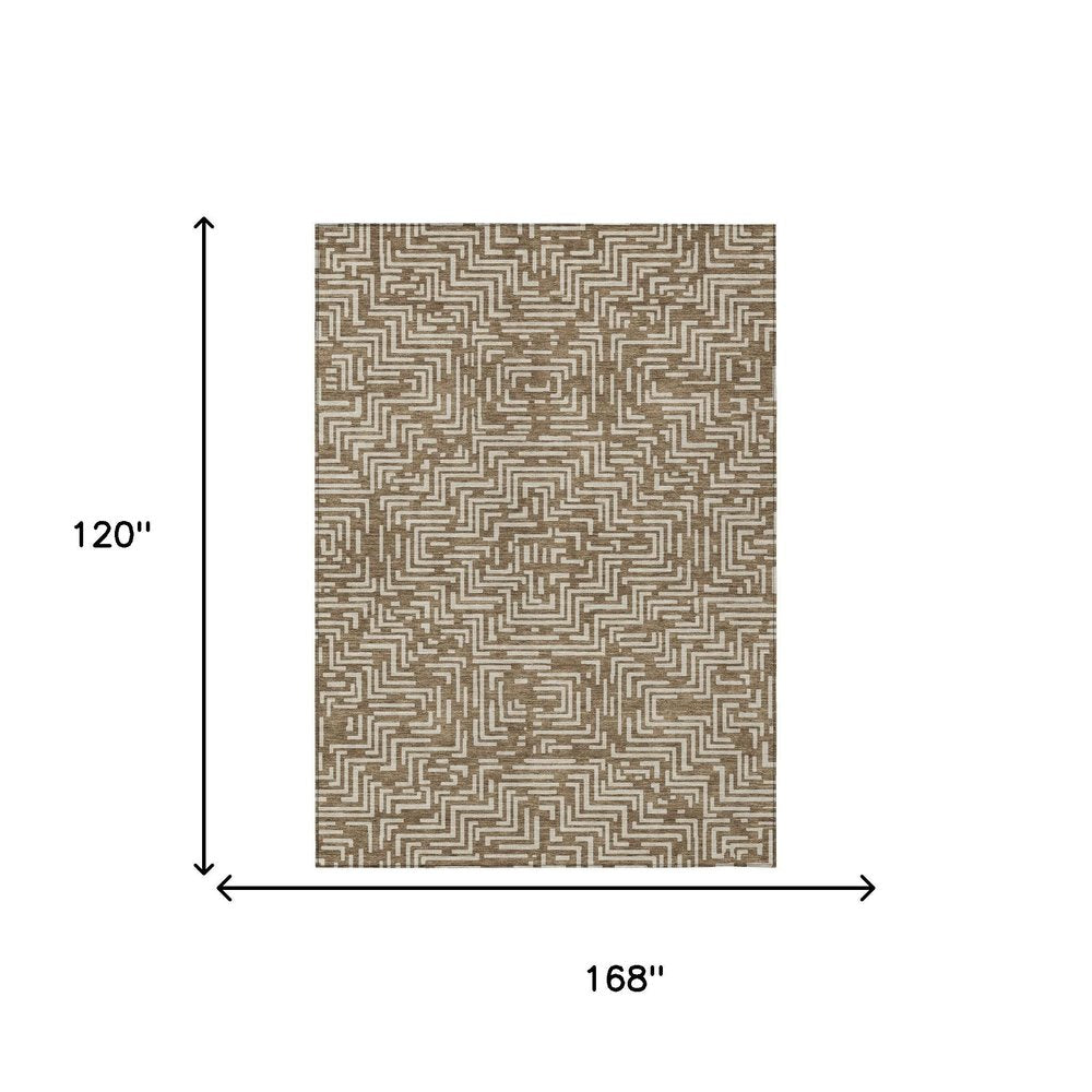 10' X 14' Brown And Gray Geometric Washable Indoor Outdoor Area Rug — view 6