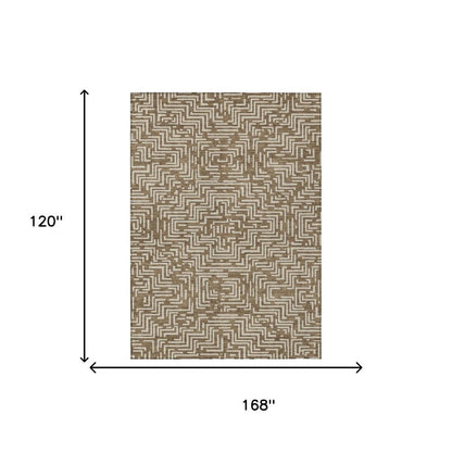 10' X 14' Brown And Gray Geometric Washable Indoor Outdoor Area Rug