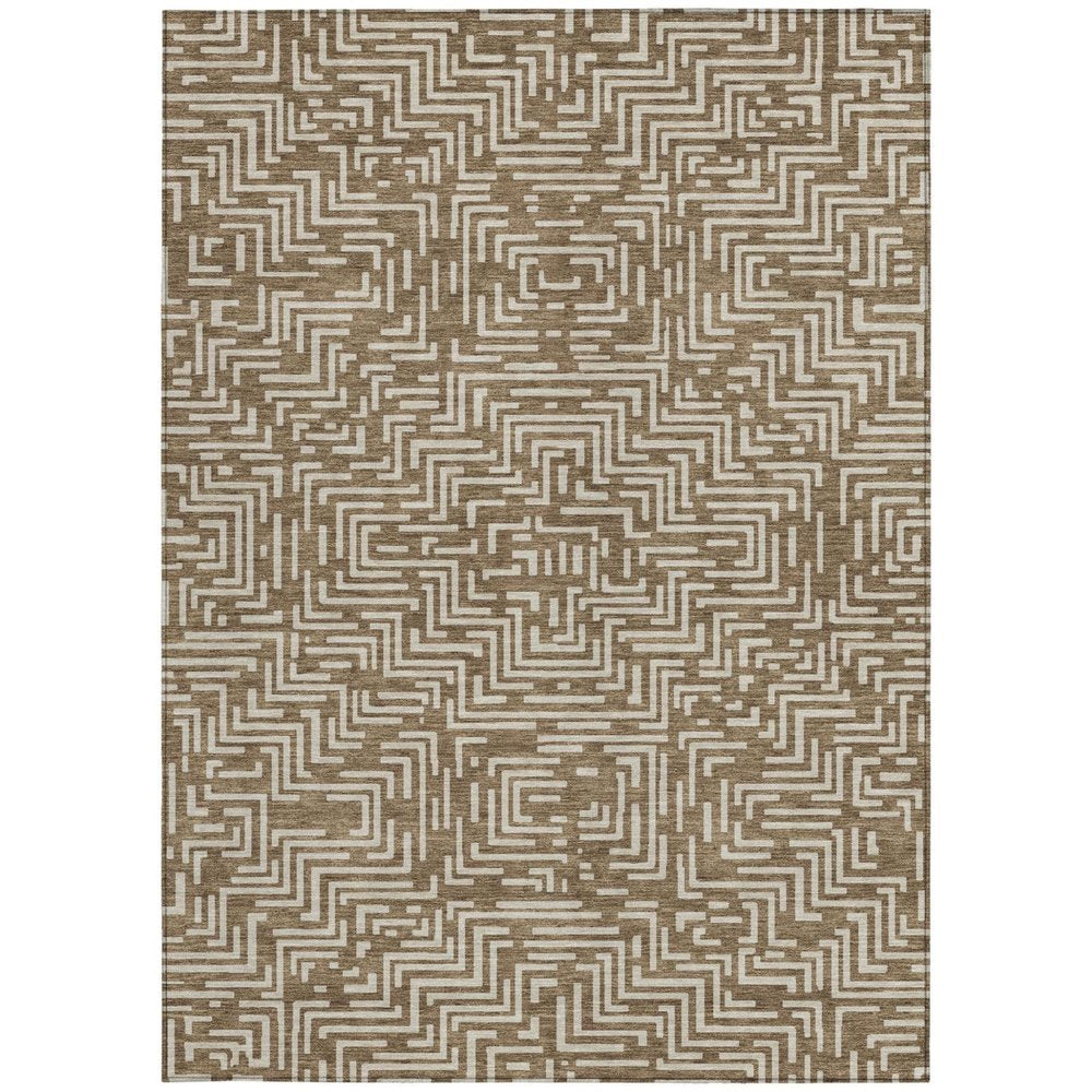 10' X 14' Brown And Gray Geometric Washable Indoor Outdoor Area Rug — view 9