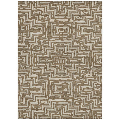 10' X 14' Brown And Gray Geometric Washable Indoor Outdoor Area Rug