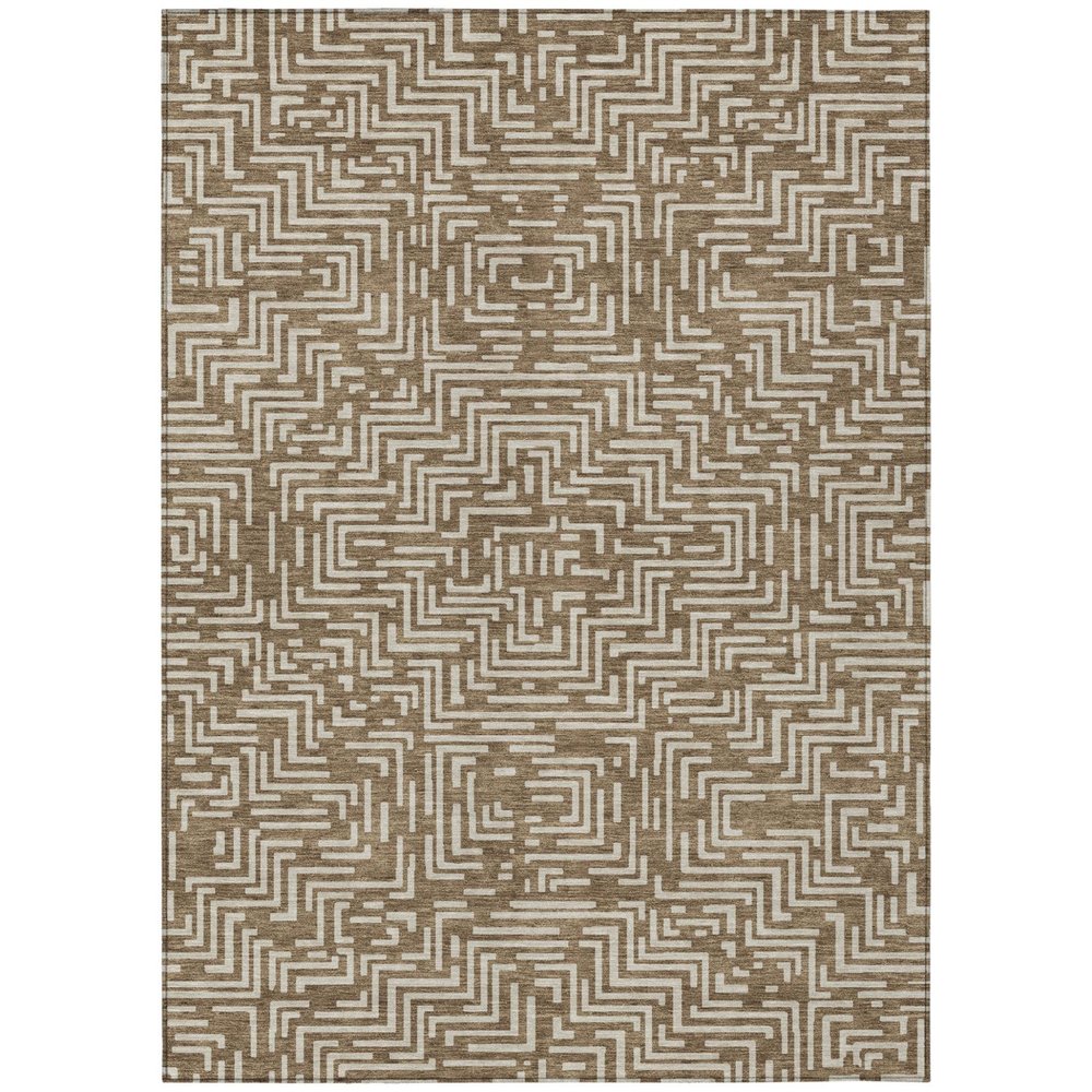 10' X 14' Brown And Gray Geometric Washable Indoor Outdoor Area Rug