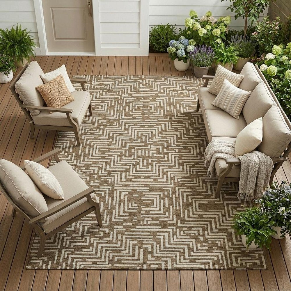 10' X 14' Brown And Gray Geometric Washable Indoor Outdoor Area Rug HomeRoots