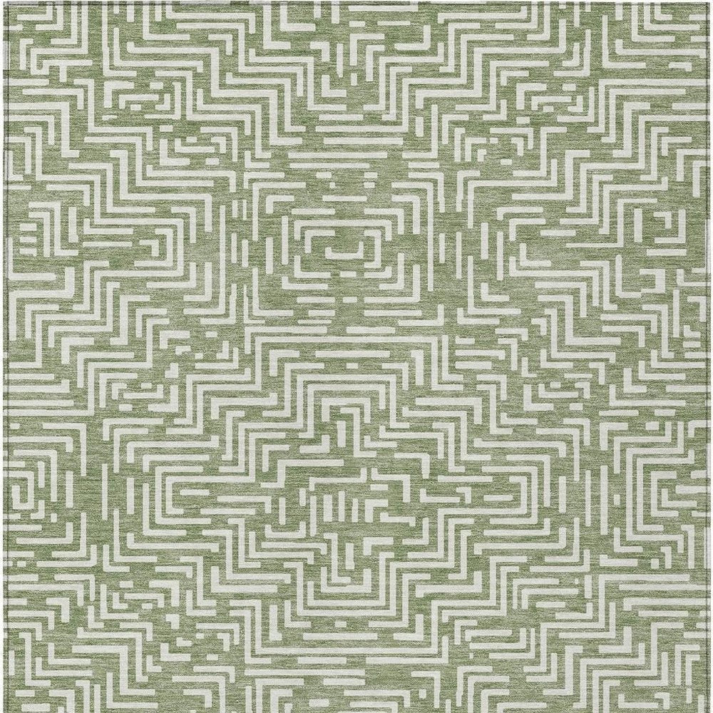 5' X 8' Fern Green And Copper Geometric Washable Indoor Outdoor Area Rug — view 5