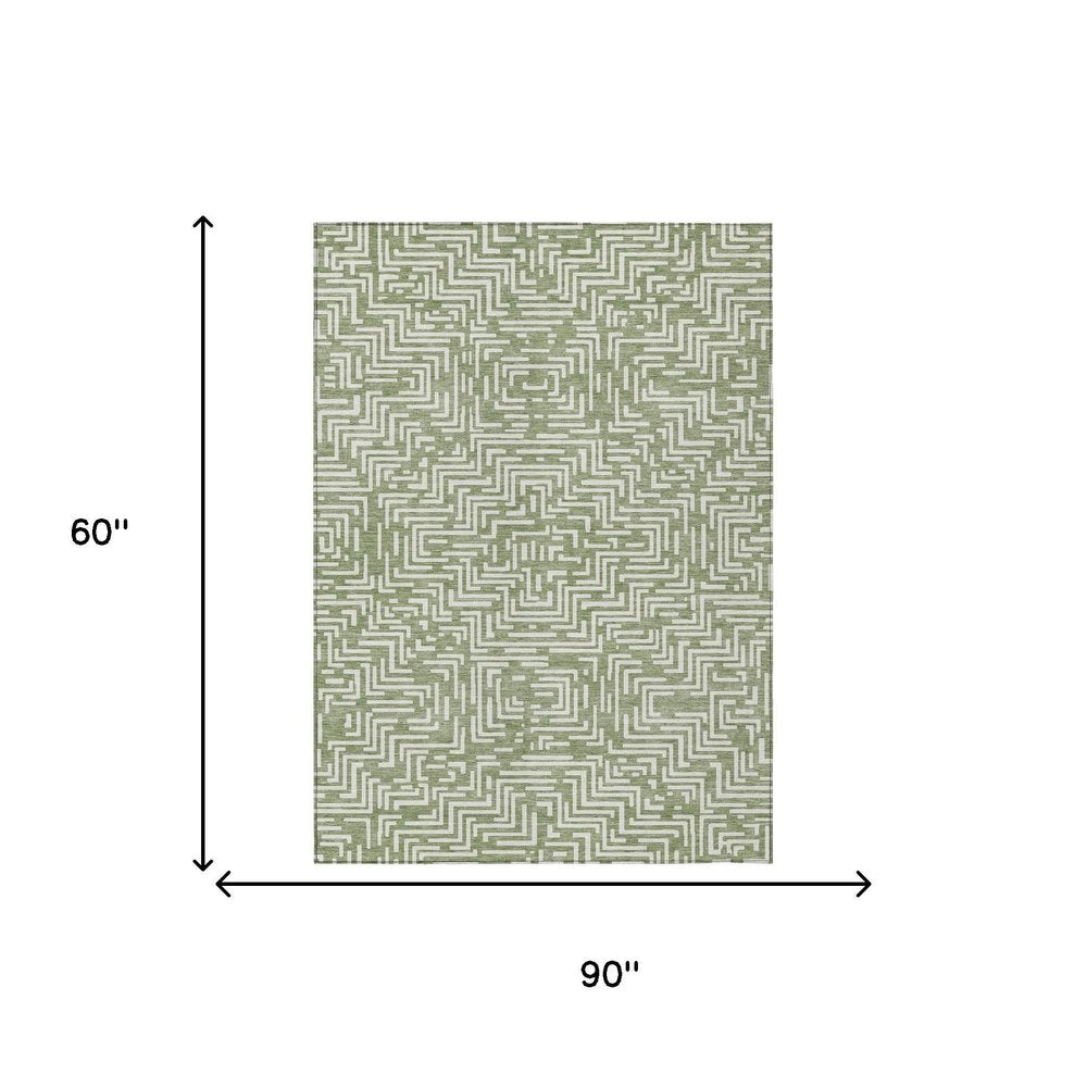 5' X 8' Fern Green And Copper Geometric Washable Indoor Outdoor Area Rug — view 6